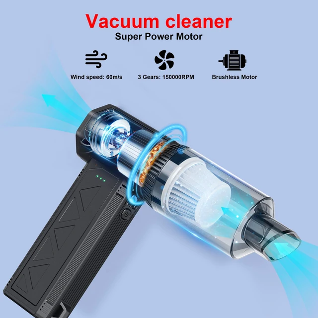 Alt view image 3 of 7 - Compressed Air Duster&Vacuum Cleaner, 3-in-1 150000RPM Cordless Air Blower