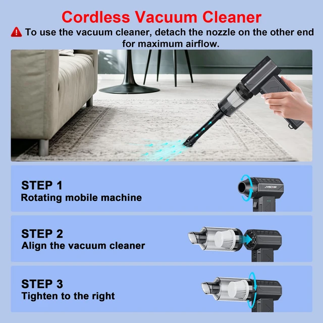Alt view image 4 of 7 - Compressed Air Duster&Vacuum Cleaner, 3-in-1 150000RPM Cordless Air Blower