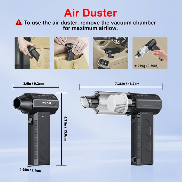 Alt view image 7 of 7 - Compressed Air Duster&Vacuum Cleaner, 3-in-1 150000RPM Cordless Air Blower