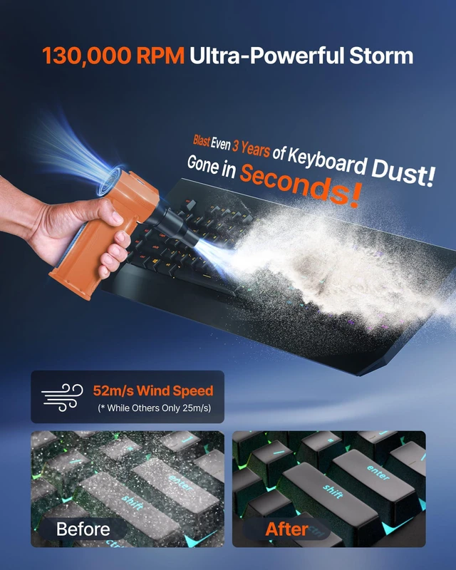 Alt view image 2 of 7 - Compressed Air Duster, 130,000RPM Ultra-Powerful Electric Air Duster