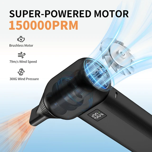 Alt view image 2 of 7 - Electric Air Duster 8000mAh with LED Display