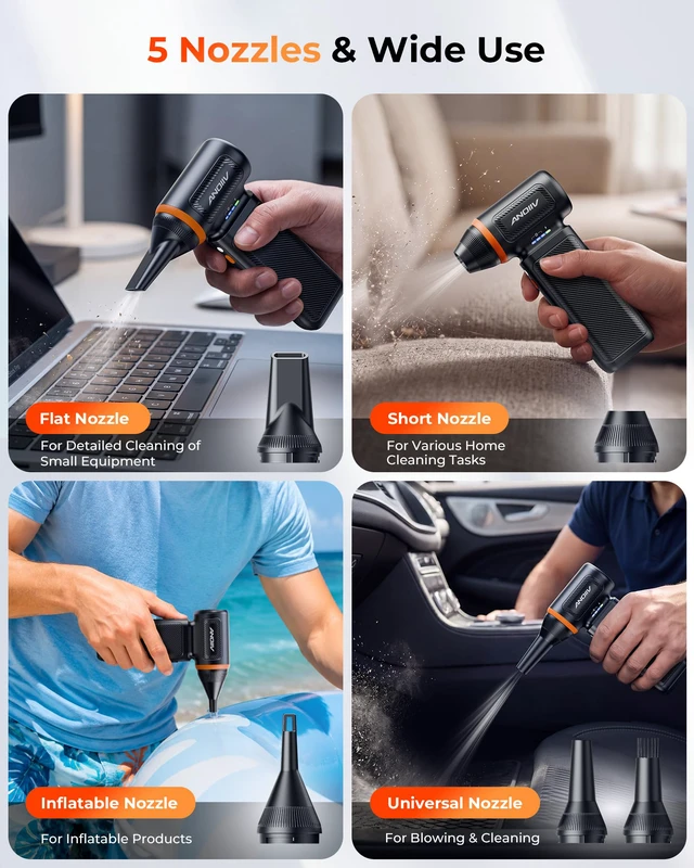 Alt view image 6 of 7 - Compressed Air Duster, 130,000RPM, 3-Gear Adjustable, 5Nozzles