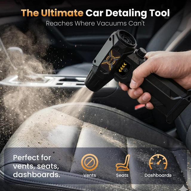 Alt view image 5 of 7 - Compressed Air Duster, Stepless Speed Dial, Powerful Airflow, 130,000 RPM Rechargeable Air Blower for PC, Keyboard, Computer, Home, Car Interior, Electronics,6 Cleaning Nozzles, Compact 0.5lb (FE-J35)