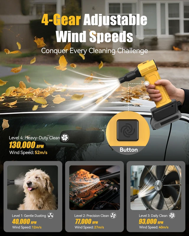 Alt view image 5 of 7 - Compressed Air Duster, 130,000RPM Ultra-Powerful Electric Air Duster