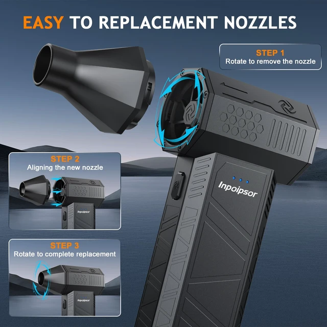 Alt view image 7 of 7 - Compressed Air Duster - 180000RPM Powerful Electric Air Duster, 3 Gear Adjustable Cordless Air Blower, Rechargeable Dust Cleaner for Keyboard, Computer, Home, Outdoor, Car
