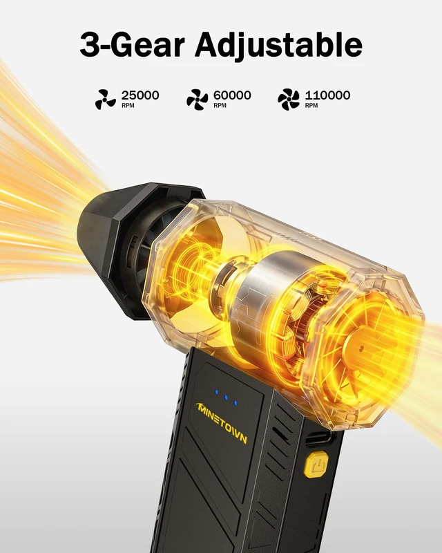 Alt view image 2 of 7 - SwiftFlow X3 Compressed Air Duster-110000RPM Super Power Electric Air Duster, 3-Speed Adjustable Rechargeable Cordless Air Blower for Computer, Keyboard, Home, Outdoor and Car