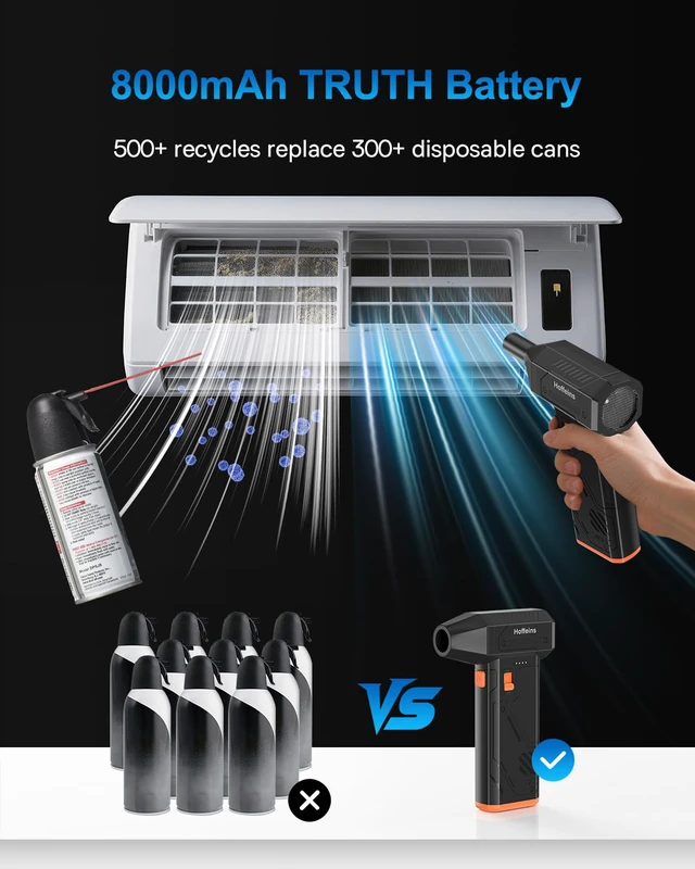 Alt view image 4 of 7 - Compressed Air Duster 130,000RPM Ultra-Powerful Cordless Electric Air Blower w/Brushless Motor, 3 Speed Adjustable & Rechargeable Battery for Keyboard, PC, Car, Home, Outdoor, Snow Removal