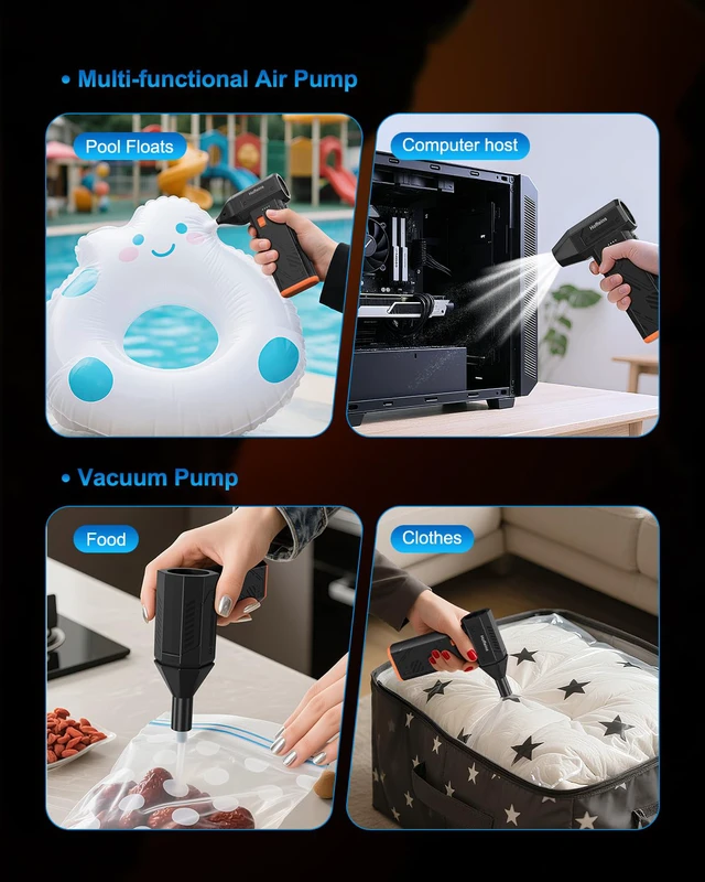 Alt view image 5 of 7 - Compressed Air Duster 130,000RPM Ultra-Powerful Cordless Electric Air Blower w/Brushless Motor, 3 Speed Adjustable & Rechargeable Battery for Keyboard, PC, Car, Home, Outdoor, Snow Removal