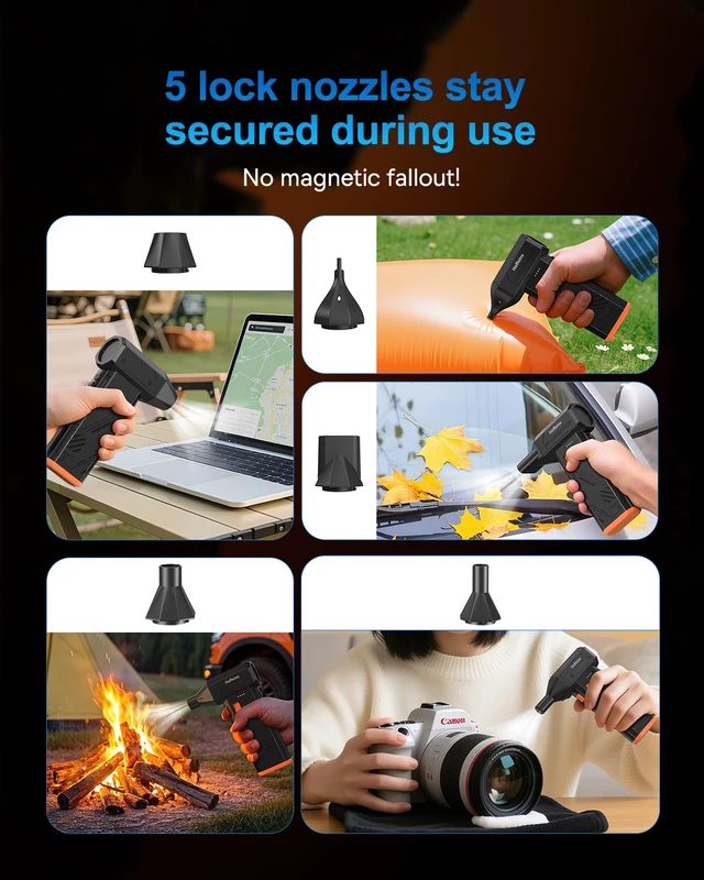 Alt view image 6 of 7 - Compressed Air Duster 130,000RPM Ultra-Powerful Cordless Electric Air Blower w/Brushless Motor, 3 Speed Adjustable & Rechargeable Battery for Keyboard, PC, Car, Home, Outdoor, Snow Removal