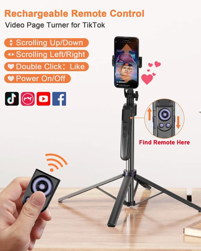Alt view image 3 of 7 - Yeaki 71 Auto Face Tracking Tripod for iPhone with Light,360° Rotating Phone Stand with Rechargeable Remote Control for TikTok Vlog Video Recording, Phone Tripod for Android Camera/GoPro/Ring Light