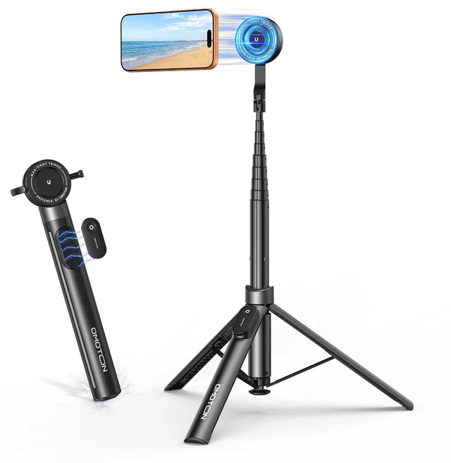 Main image of OMOTON 68" Magnetic Phone Tripod with Remote, Selfie Stick for iPhone Black