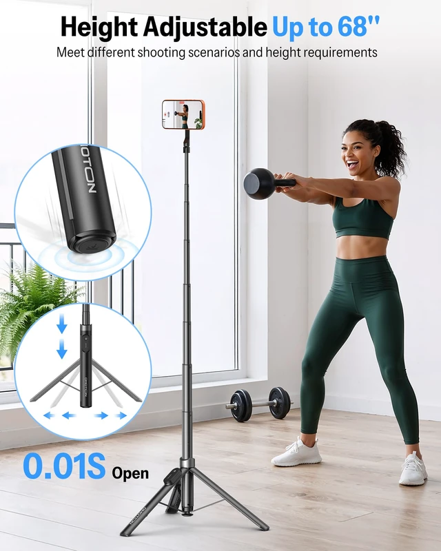 Alt view image 2 of 7 - OMOTON 68" Magnetic Phone Tripod with Remote, Selfie Stick for iPhone Black