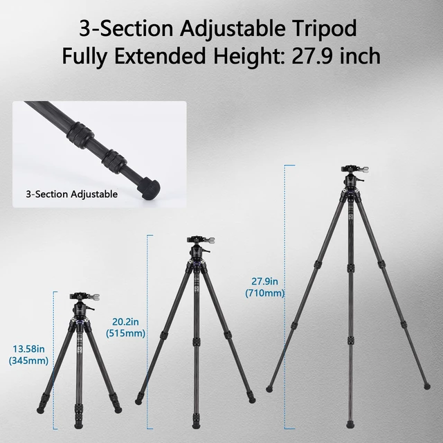 Alt view image 6 of 6 - AOKA Carbon Fiber Mini Travel Tripod with 360° Ball Head
