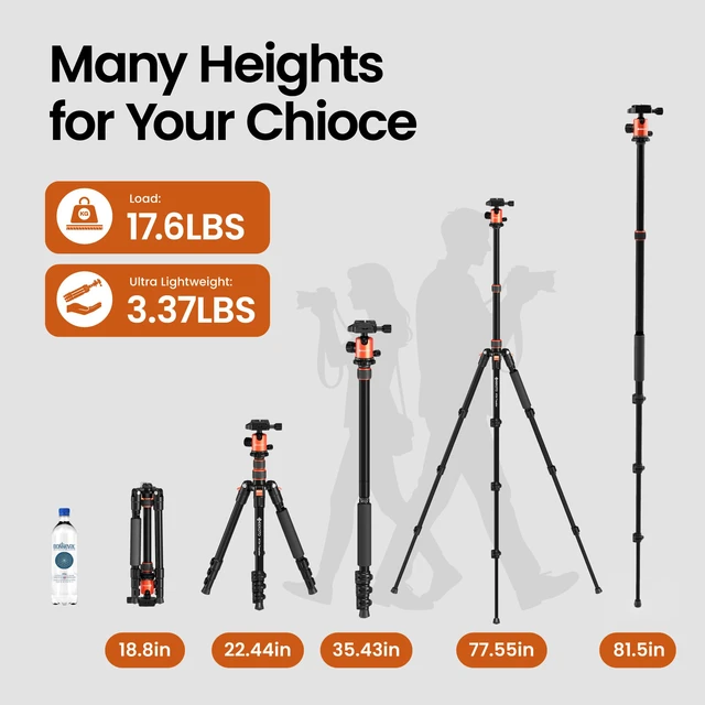 Alt view image 2 of 7 - GEEKOTO 77 Tripod, Camera Tripod for DSLR, Compact Aluminum Tripod with 360 Degree Ball Head and 8kgs Load for Travel and Work