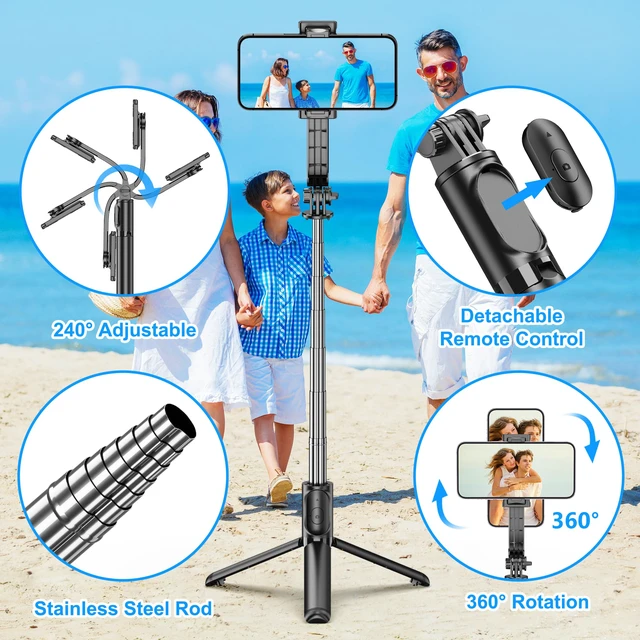 Alt view image 2 of 7 - SelfieShow Selfie Stick, Extendable Selfie Stick Tripod with Wireless Remote and Tripod Stand, Portable, Lightweight, Compatible with iPhone 17 16 15 14 13 12 Pro Xs Max/Samsung Smartphone and More