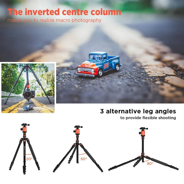 Alt view image 4 of 7 - GEEKOTO 77 Tripod, Camera Tripod for DSLR, Compact Aluminum Tripod with 360 Degree Ball Head and 8kgs Load for Travel and Work