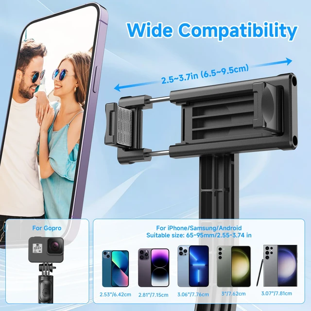 Alt view image 4 of 7 - SelfieShow Selfie Stick, Extendable Selfie Stick Tripod with Wireless Remote and Tripod Stand, Portable, Lightweight, Compatible with iPhone 17 16 15 14 13 12 Pro Xs Max/Samsung Smartphone and More