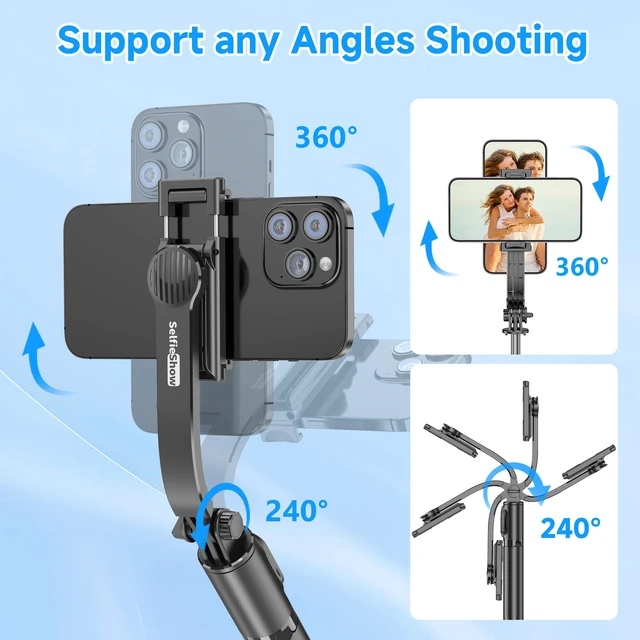 Alt view image 5 of 7 - SelfieShow Selfie Stick, Extendable Selfie Stick Tripod with Wireless Remote and Tripod Stand, Portable, Lightweight, Compatible with iPhone 17 16 15 14 13 12 Pro Xs Max/Samsung Smartphone and More