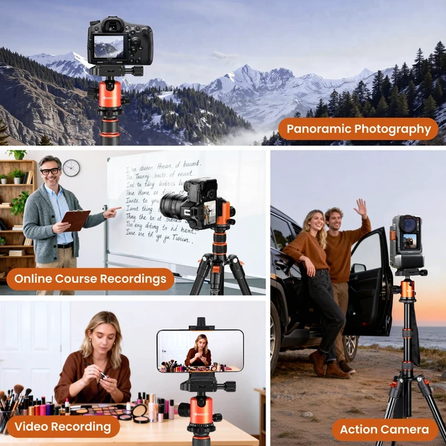 Alt view image 5 of 7 - GEEKOTO 77 Tripod, Camera Tripod for DSLR, Compact Aluminum Tripod with 360 Degree Ball Head and 8kgs Load for Travel and Work