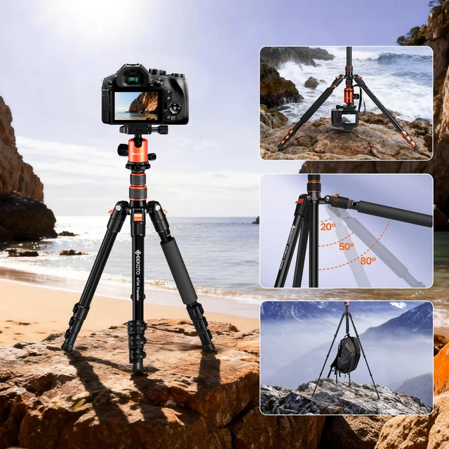 Alt view image 6 of 7 - GEEKOTO 77 Tripod, Camera Tripod for DSLR, Compact Aluminum Tripod with 360 Degree Ball Head and 8kgs Load for Travel and Work