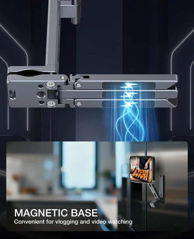 Alt view image 3 of 7 - Magnetic Phone Tripod,360°Rotating Adjustable Travel Tripod Mount,Foldable Cell Phone Stand with Clip&1/4" Screw for iPhone 17/16/15/14/13/12 Pro Max&Magsafe Tripod,Fits Gym,Vlog,Travel,Kitchen