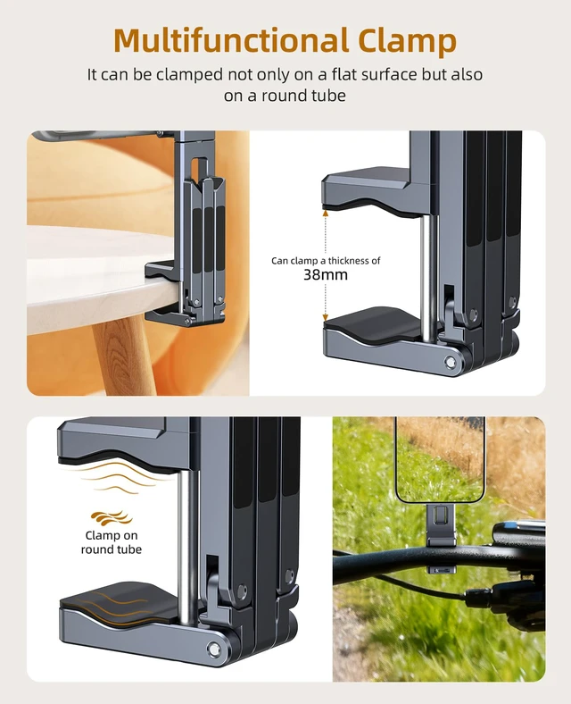 Alt view image 4 of 7 - Magnetic Phone Tripod,360°Rotating Adjustable Travel Tripod Mount,Foldable Cell Phone Stand with Clip&1/4" Screw for iPhone 17/16/15/14/13/12 Pro Max&Magsafe Tripod,Fits Gym,Vlog,Travel,Kitchen