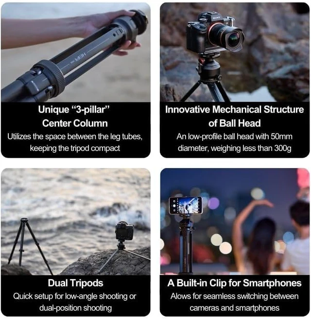 Alt view image 3 of 7 - HEIPI Camera Tripod Carbon Fiber Travel Tripod with Arca-Swiss W28S