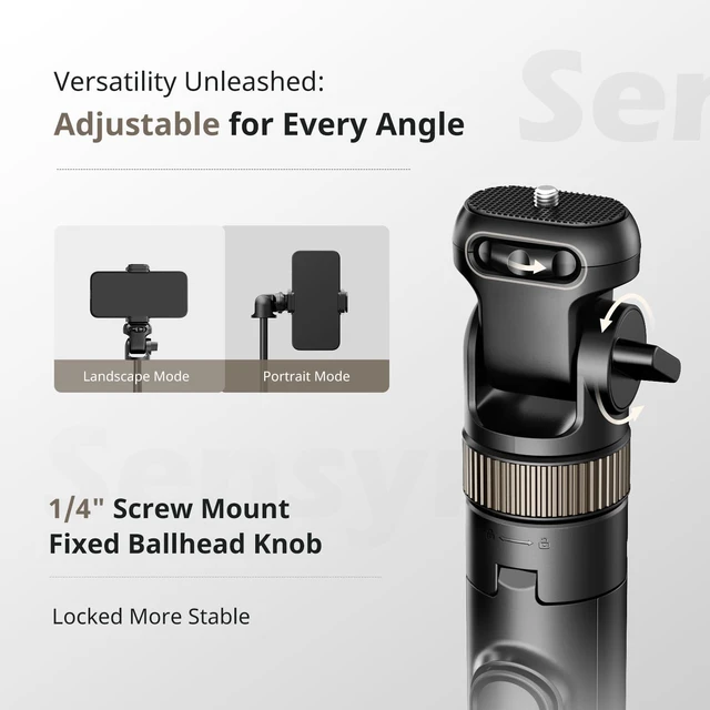 Alt view image 4 of 6 - Sensyne 72" Extendable Tripod for iPhone & Selfie Stick with Detachable Phone Holder & Wireless Remote, Compatible with All Cell Phones, Black