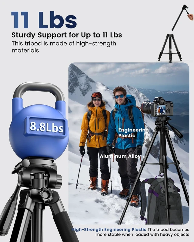 Alt view image 2 of 6 - CAMBOFOTO 73" Camera Tripod and Monopod, Aluminum Tripod Stand/Black