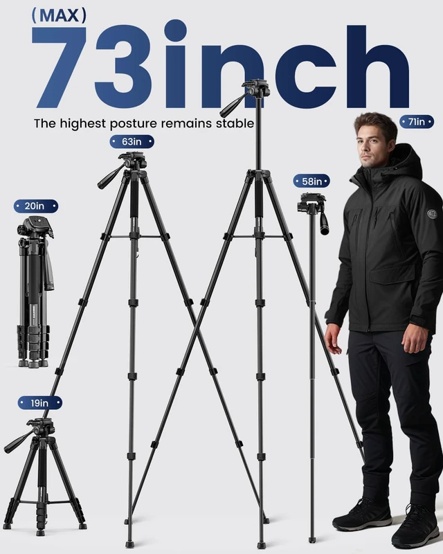 Alt view image 3 of 6 - CAMBOFOTO 73" Camera Tripod and Monopod, Aluminum Tripod Stand/Black