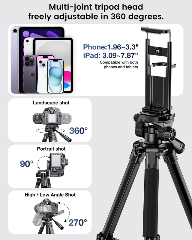 Alt view image 5 of 6 - CAMBOFOTO 73" Camera Tripod and Monopod, Aluminum Tripod Stand/Black
