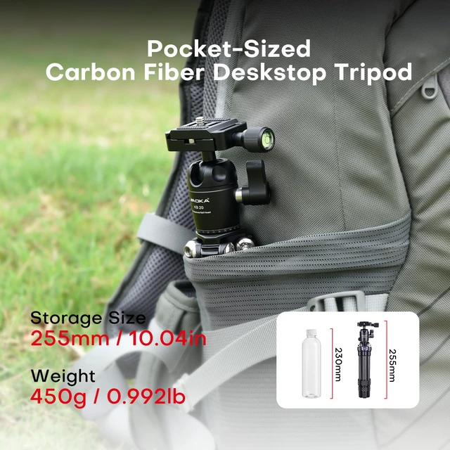 Alt view image 2 of 6 - AOKA 15.75"/0.99lb Carbon Fiber Mini Desktop Tripod with 360° Ball Head