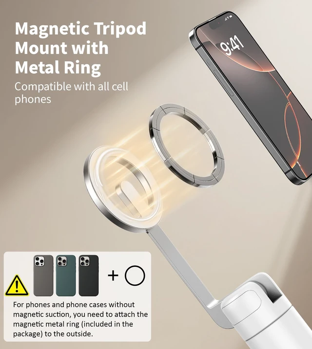 Alt view image 2 of 7 - TONEOF 68" Magnetic Aluminum Phone Tripod Selfie Stick for iPhone & Android