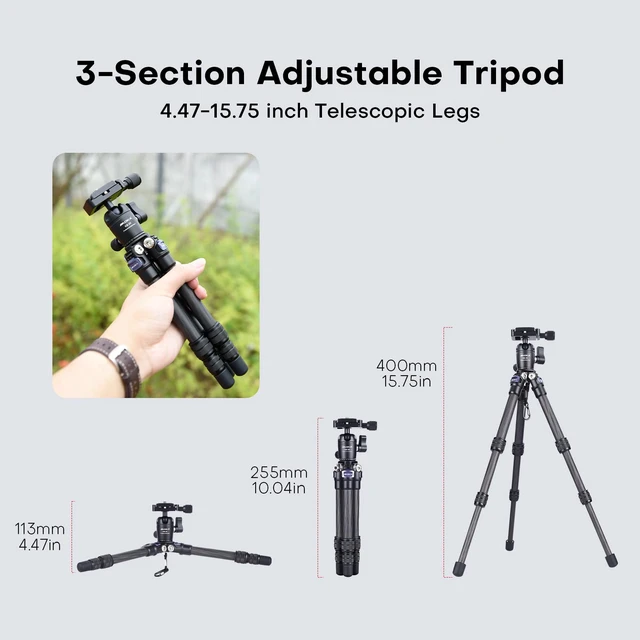 Alt view image 4 of 6 - AOKA 15.75"/0.99lb Carbon Fiber Mini Desktop Tripod with 360° Ball Head