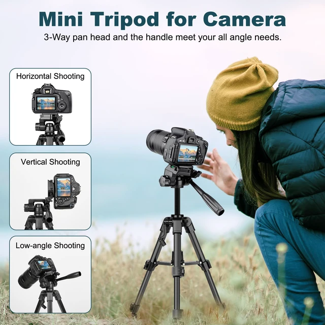 Alt view image 2 of 7 - JOILCAN Mini Tripod for Camera, 25" Tabletop Camera Tripod, Portable Travel Tripod with Phone/Tablet Holder, Lightweight Aluminum Tripods for DSLR Phone Spotting Scope