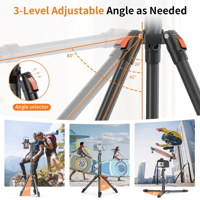 Alt view image 2 of 7 - XXZU 75" Camera Tripod,Aluminum Tripod for Camera Phone/Monopod with Remote