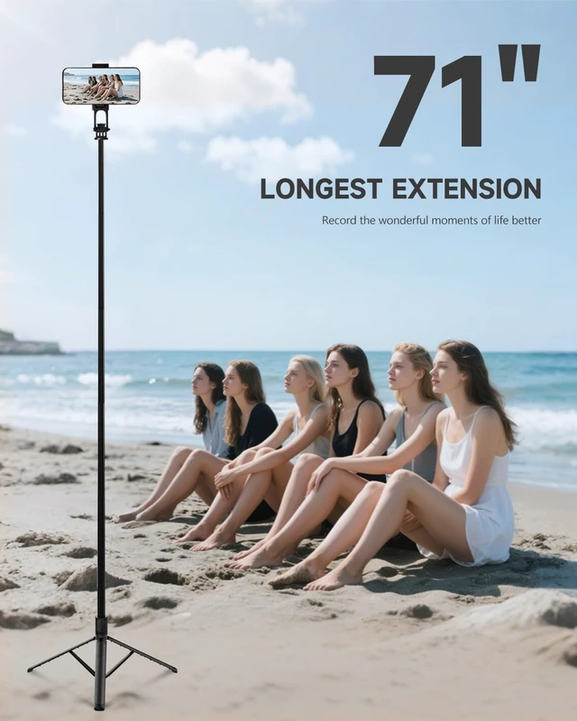 Alt view image 3 of 6 - 71 Phone Tripod & Selfie Stick, Portable All in One Extendable Cell Phone Tripod Stand, with Wireless Remote Control for iPhone/Samsung/Android/Camera