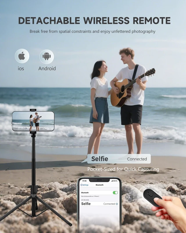 Alt view image 4 of 6 - 71 Phone Tripod & Selfie Stick, Portable All in One Extendable Cell Phone Tripod Stand, with Wireless Remote Control for iPhone/Samsung/Android/Camera