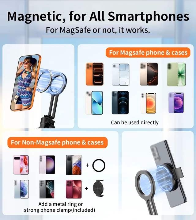 Alt view image 2 of 7 - 69" Magnetic Phone Tripod Stand Selfie Stick with Remote & Phone Mount