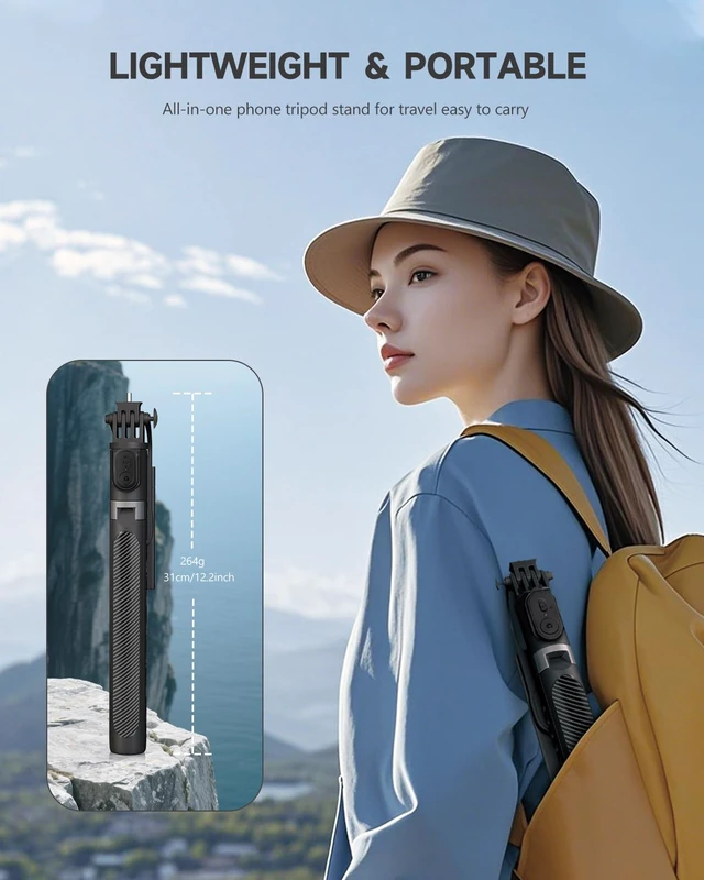 Alt view image 6 of 6 - 71 Phone Tripod & Selfie Stick, Portable All in One Extendable Cell Phone Tripod Stand, with Wireless Remote Control for iPhone/Samsung/Android/Camera