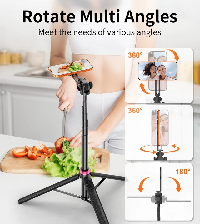 Alt view image 3 of 7 - 69" Magnetic Phone Tripod Stand Selfie Stick with Remote & Phone Mount