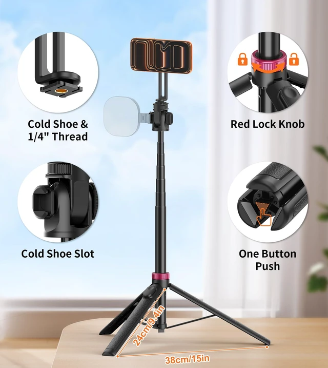Alt view image 5 of 7 - 69" Magnetic Phone Tripod Stand Selfie Stick with Remote & Phone Mount
