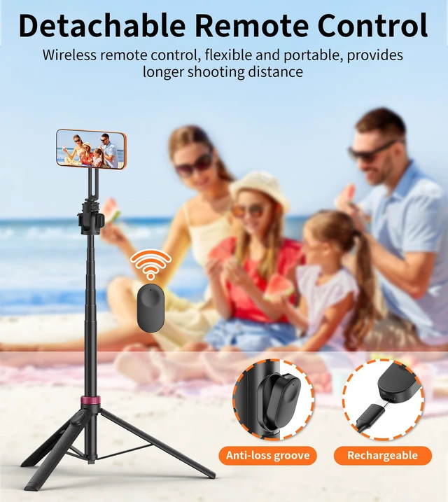 Alt view image 6 of 7 - 69" Magnetic Phone Tripod Stand Selfie Stick with Remote & Phone Mount