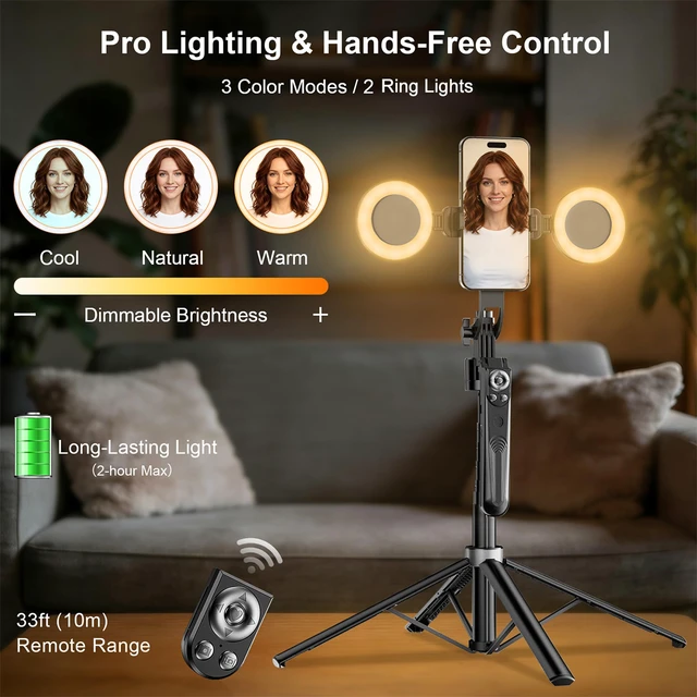 Alt view image 3 of 7 - Auto Face Tracking Tripod for iPhone with Light and Remote Phone Stand