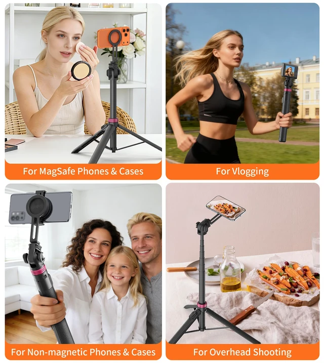 Alt view image 7 of 7 - 69" Magnetic Phone Tripod Stand Selfie Stick with Remote & Phone Mount