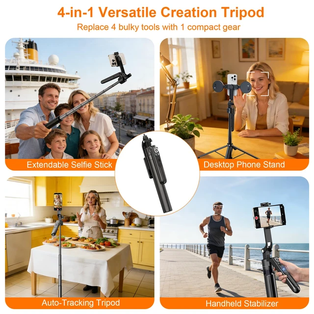 Alt view image 6 of 7 - Auto Face Tracking Tripod for iPhone with Light and Remote Phone Stand