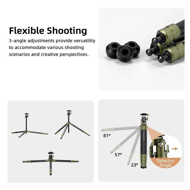 Alt view image 7 of 7 - Cayer CH35 Travel Tripod, 53.6" Carbon Fiber Tube with Compact Ball Head