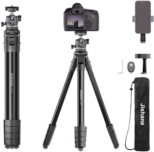 Main image of 72" Travel Tripod for Camera and Phone, Lightweight Aluminum Tripod with Arca Ball Head, Phone Holder, Quick-Release Plate, Wireless Remote & Carry Bag for DSLR Smartphone Video Recording