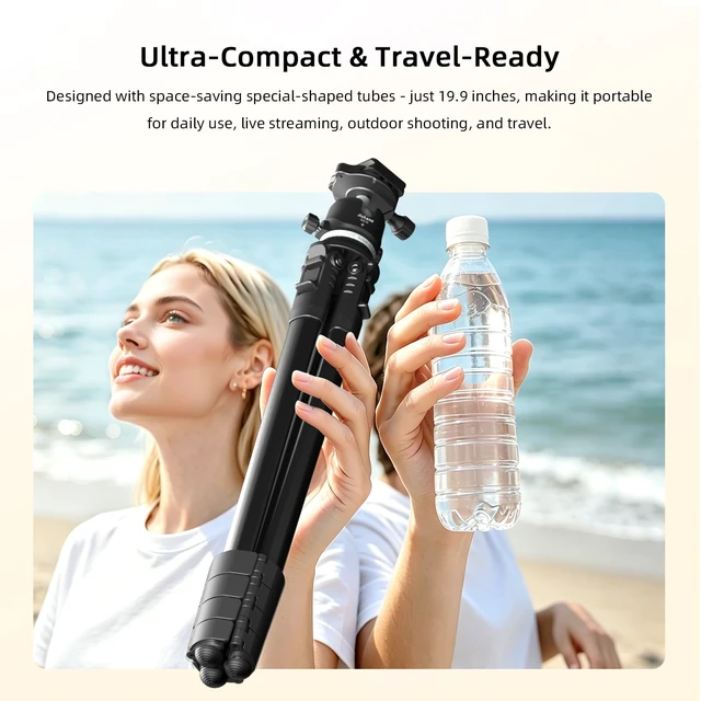 Alt view image 7 of 7 - 72" Travel Tripod for Camera and Phone, Lightweight Aluminum Tripod with Arca Ball Head, Phone Holder, Quick-Release Plate, Wireless Remote & Carry Bag for DSLR Smartphone Video Recording