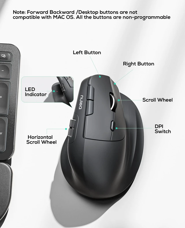 Alt view image 4 of 7 - Nulea Ergonomic Vertical Wireless Mouse with Horizontal Scroll Wheel